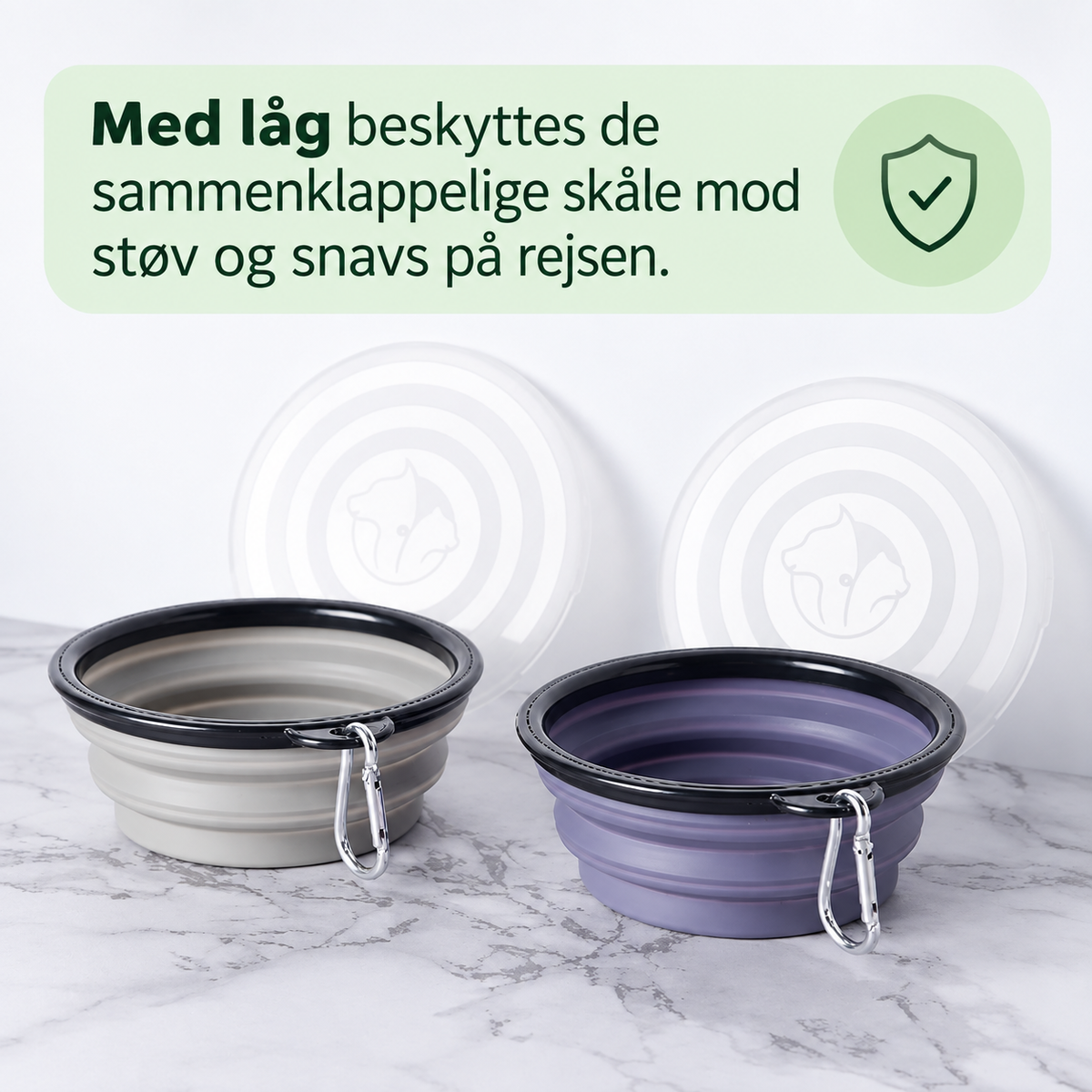 Rejseskåle til Hund med Låg – 2 stk. Sammenklappelige