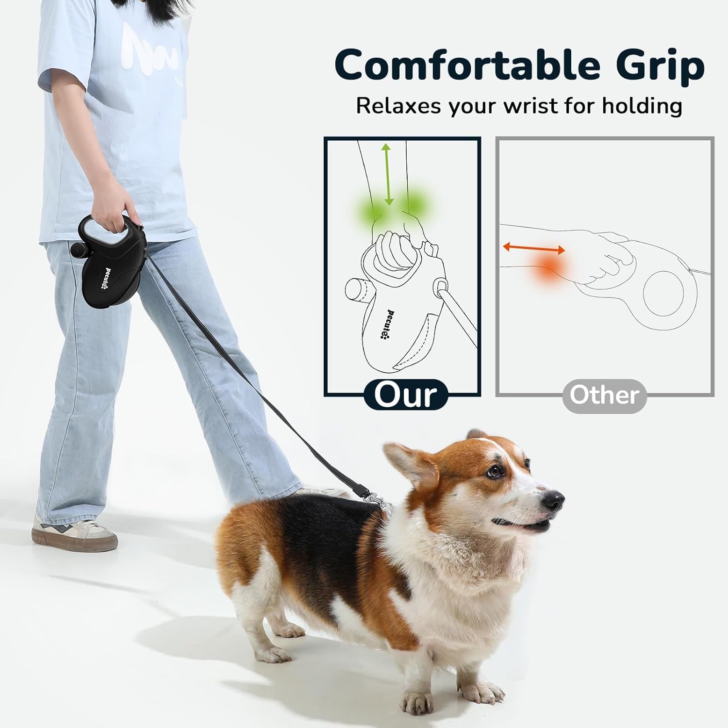 10 m Flexline til Store Hunde – Automatisk Hundesnor med Skridsikkert Greb og Bremseknap