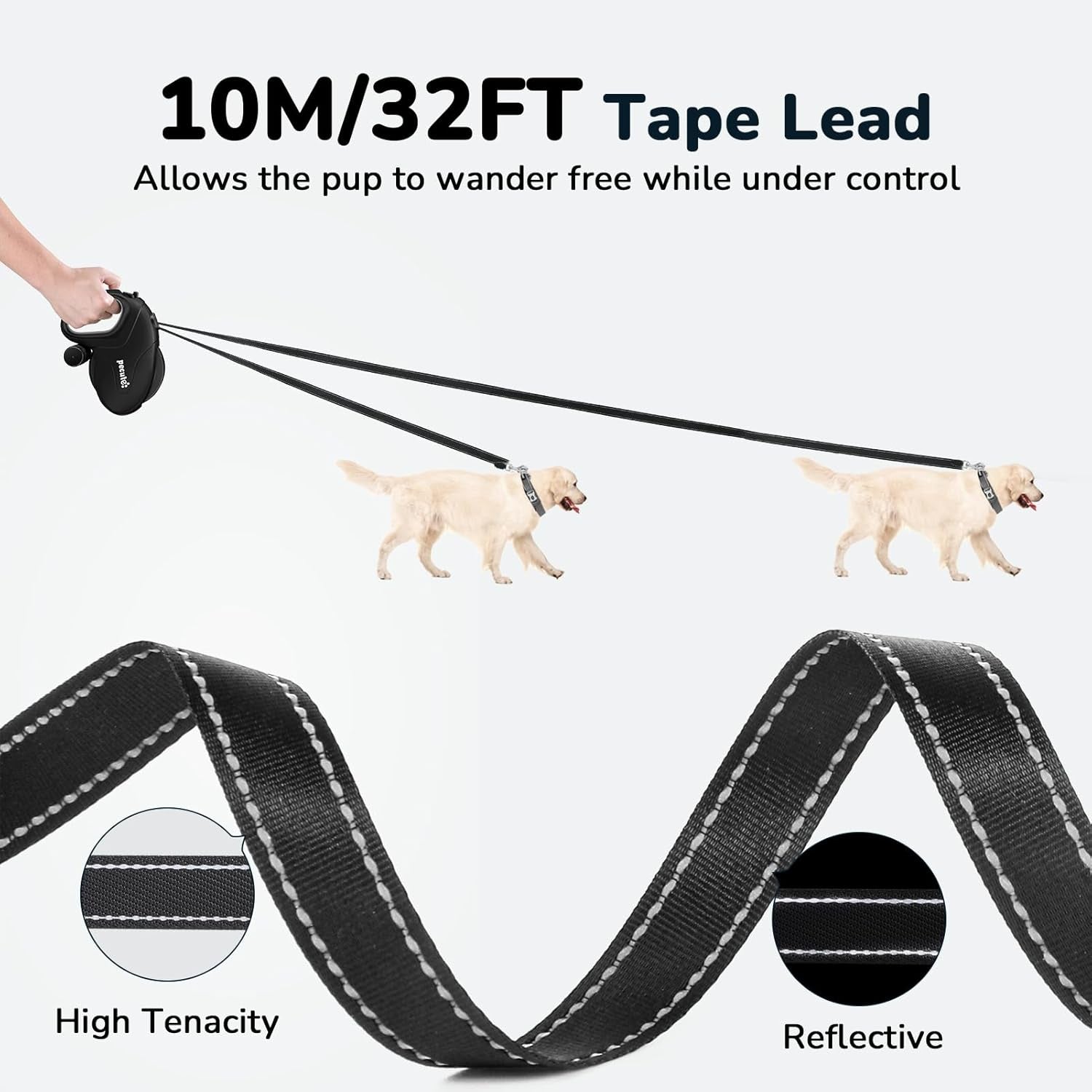 10 m Flexline til Store Hunde – Automatisk Hundesnor med Skridsikkert Greb og Bremseknap