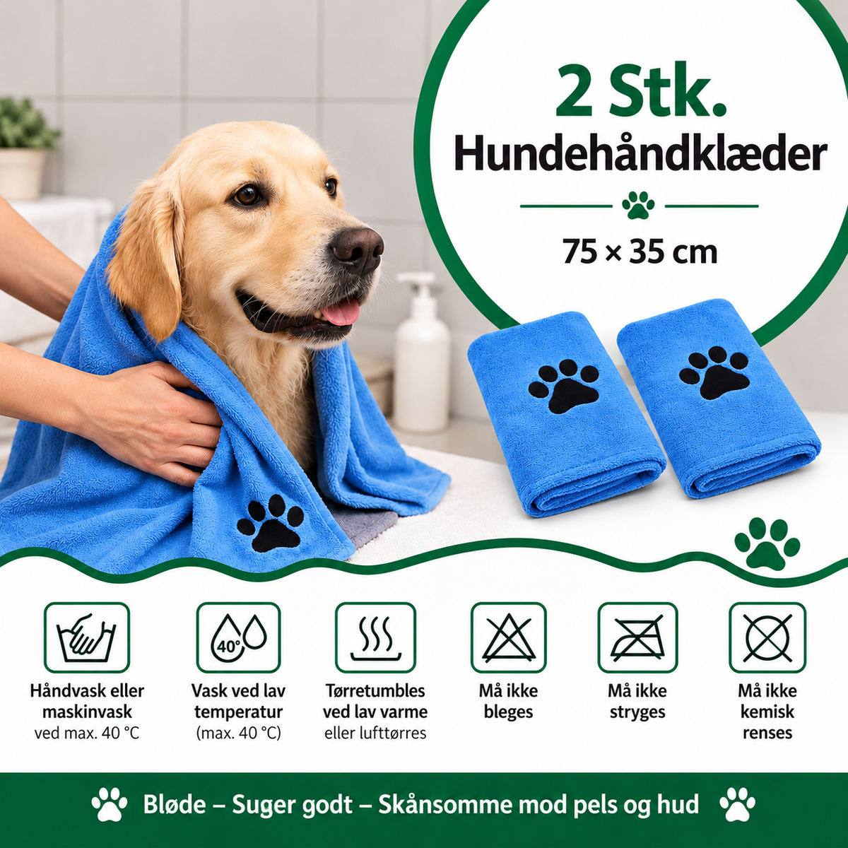Hundehåndklæder i Mikrofiber – 2 stk. til Bad og Poter