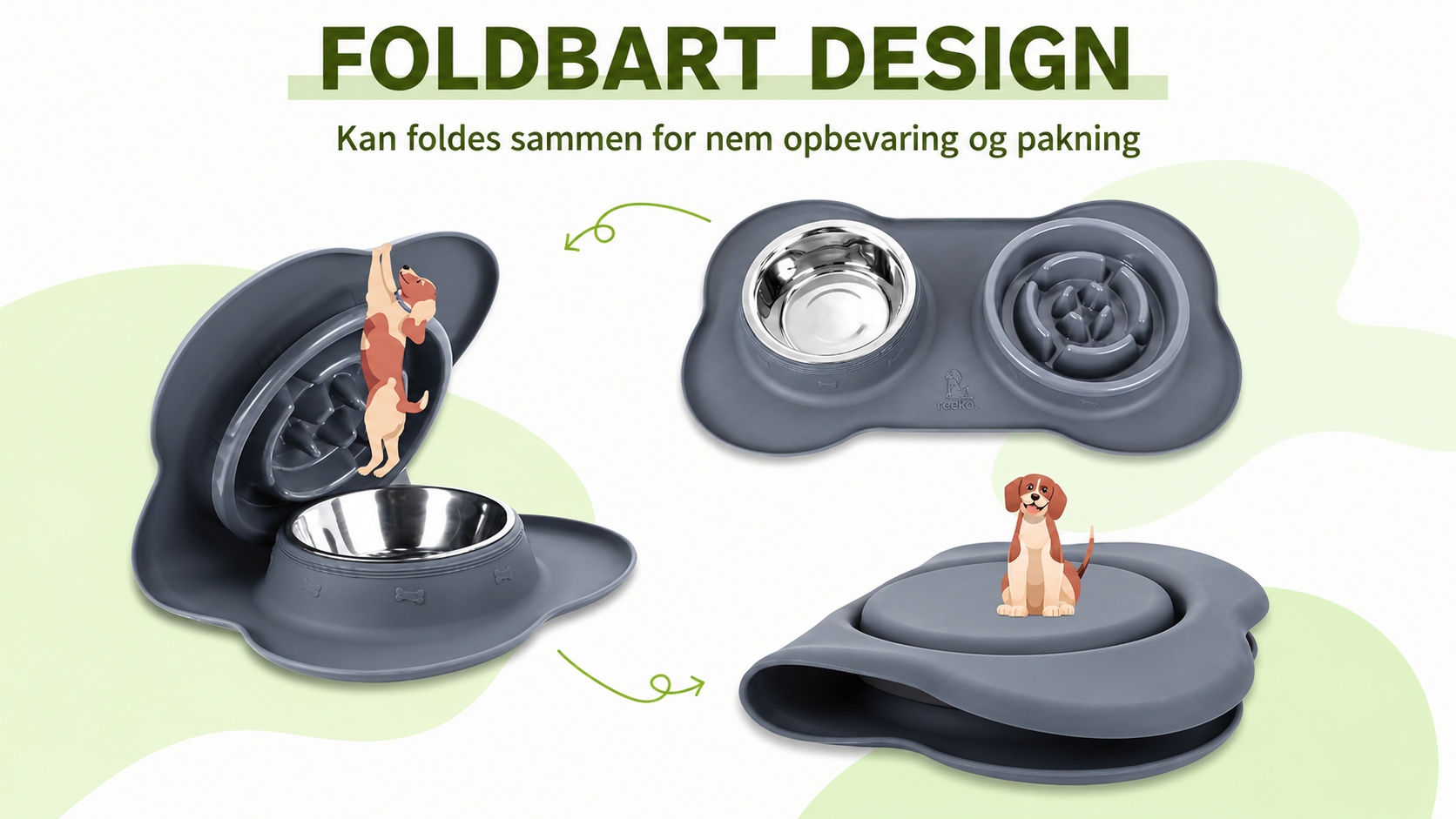 Slow Feeder Hundeskål med Vandskål – 3-i-1 Foderskål i Rustfrit Stål med Skridsikker Silikonemåtte