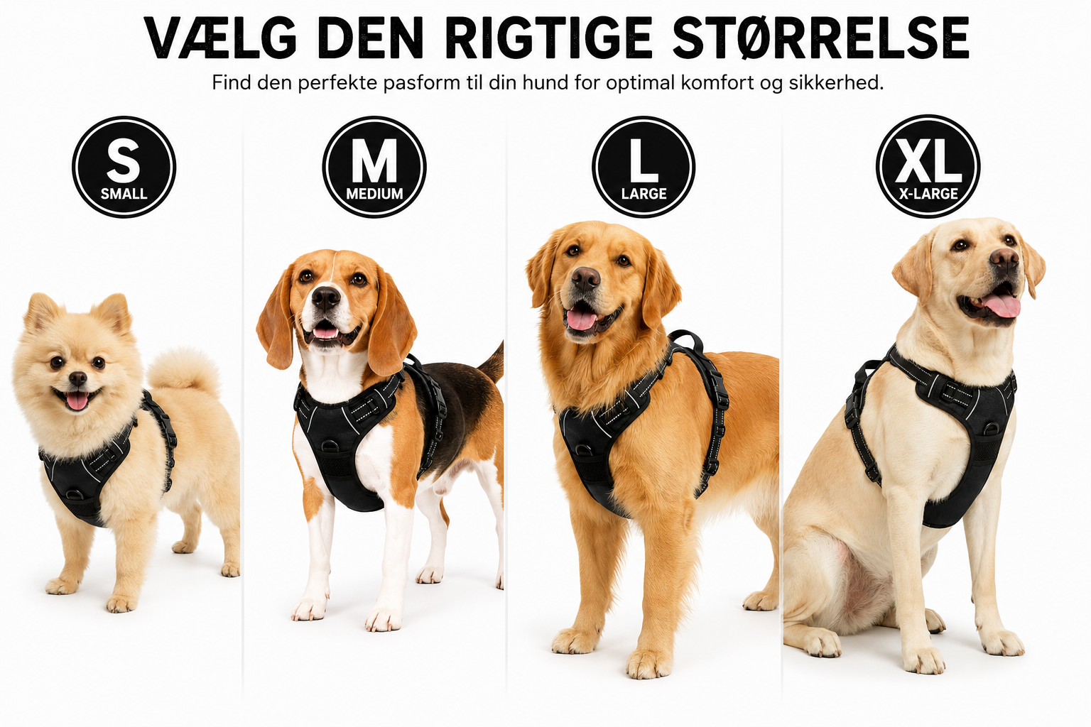 Anti-Træk Hundesele med Håndtag og Reflekser – Justerbar No-Pull Sele, Sort | 4 Størrelser