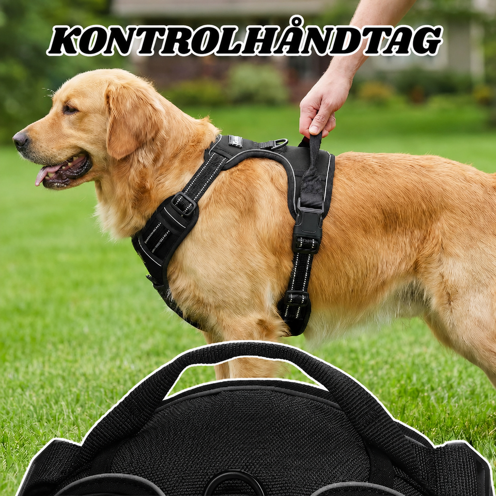 Anti-Træk Hundesele med Håndtag og Reflekser – Justerbar No-Pull Sele, Sort | 4 Størrelser