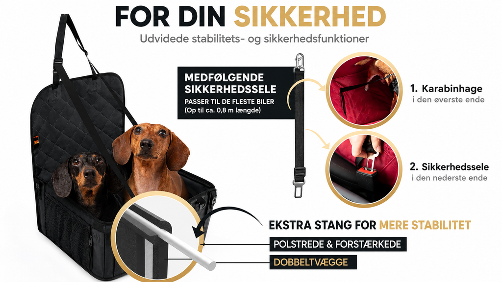 HELDENWERK Hundeautosæde – Vandtæt Bilsæde til Hund med 5 Remme, Sort