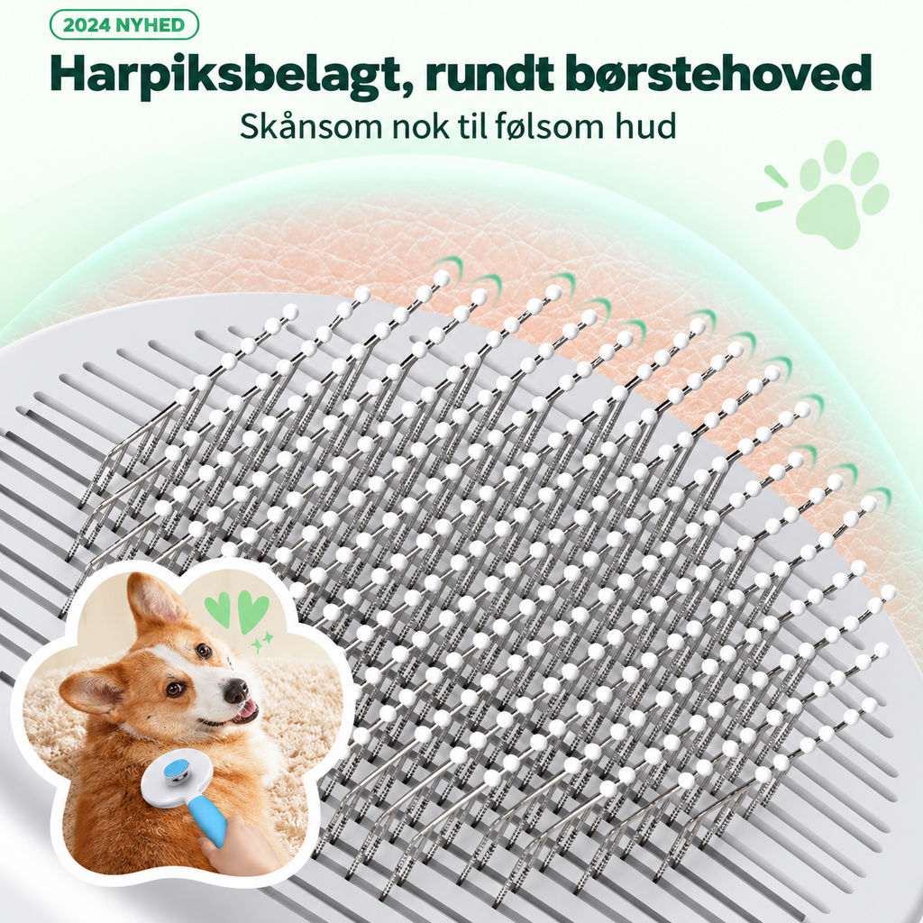 Kattebørste – selvrensende til kort og lang pels med ergonomisk håndtag
